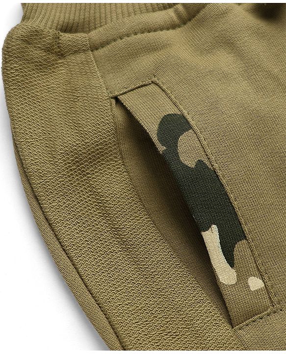 Babyhug Cotton Terry Full Length Jogger Fit Track Pant with Full Length and Adventure Ready Print in Olive Green