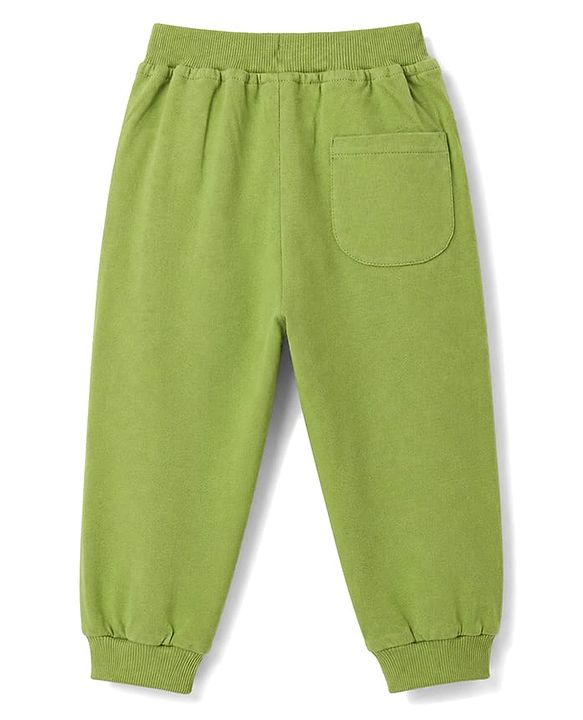 Babyhug Terry 100% Cotton Knit Full Length Text Printed Lounge Pant - Green