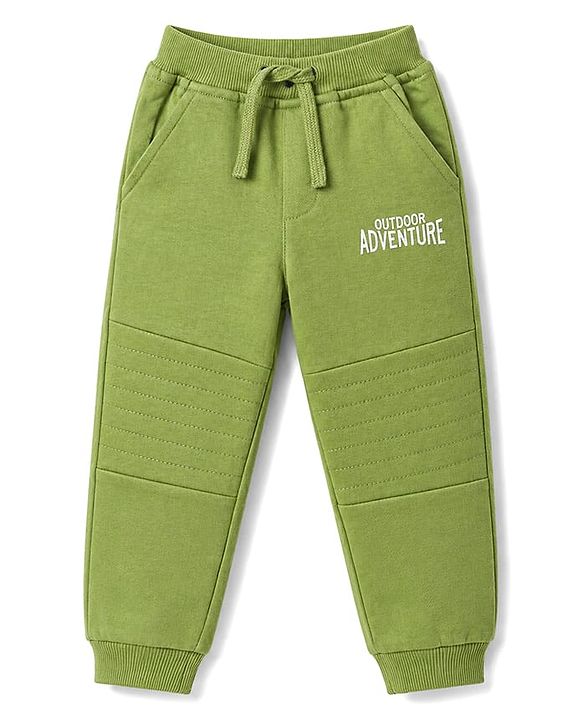 Babyhug Terry 100% Cotton Knit Full Length Text Printed Lounge Pant - Green
