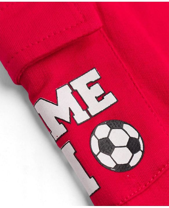 Babyhug Cotton Terry Knit Full Length Lounge Pant With Game On Text Print - Red