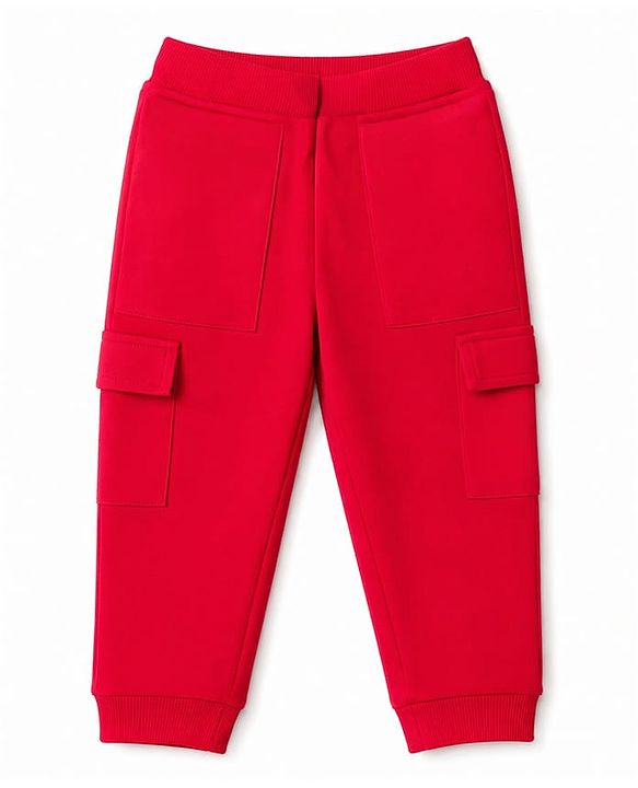 Babyhug Cotton Terry Knit Full Length Lounge Pant With Game On Text Print - Red