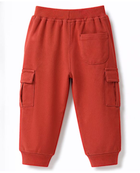Babyhug 100% Cotton Terry Knit Full Length Lounge Pant with Text Print -Rust