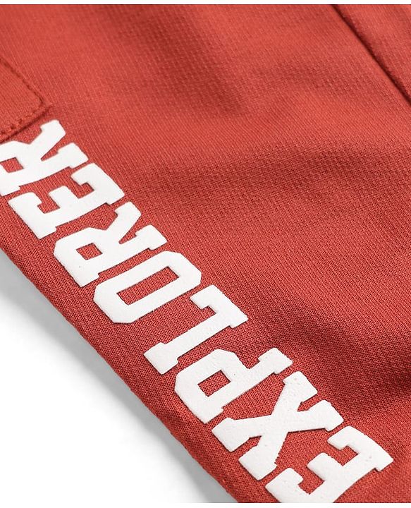 Babyhug 100% Cotton Terry Knit Full Length Lounge Pant with Text Print -Rust
