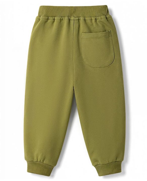 Babyhug 100% Cotton Terry Knit Full Length Lounge Pant With Cargo Pockets & Patch - Olive Green