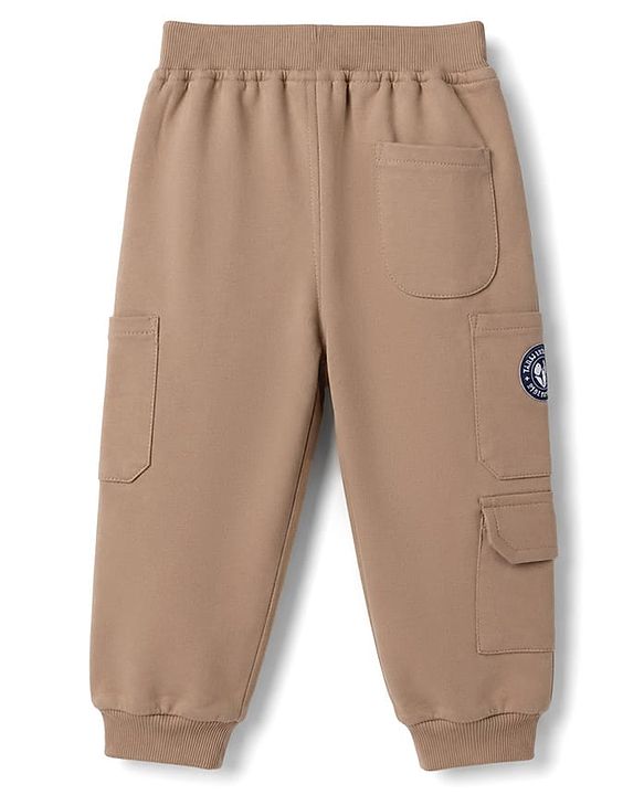 Babyhug 100% Cotton Terry Knit Full Length Lounge Pant With Patch - Beige