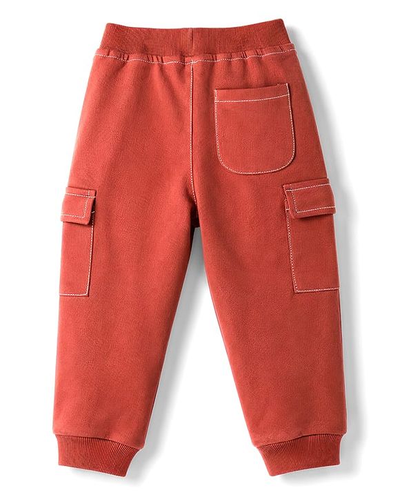 Babyhug 100% Cotton Terry Knit Full Length Cut N Sew Lounge Pant With Cargo Pockets - Rust Orange