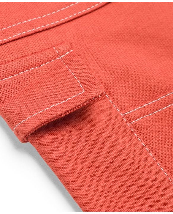 Babyhug 100% Cotton Terry Knit Full Length Cut N Sew Lounge Pant With Cargo Pockets - Rust Orange