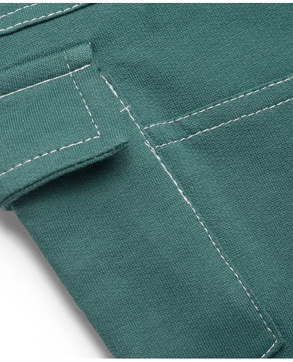 Babyhug 100% Cotton Terry Knit Cut N Sew Full Length Lounge Pant With Cargo Pockets - Green