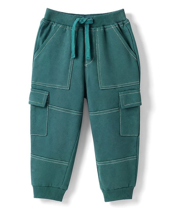 Babyhug 100% Cotton Terry Knit Cut N Sew Full Length Lounge Pant With Cargo Pockets - Green