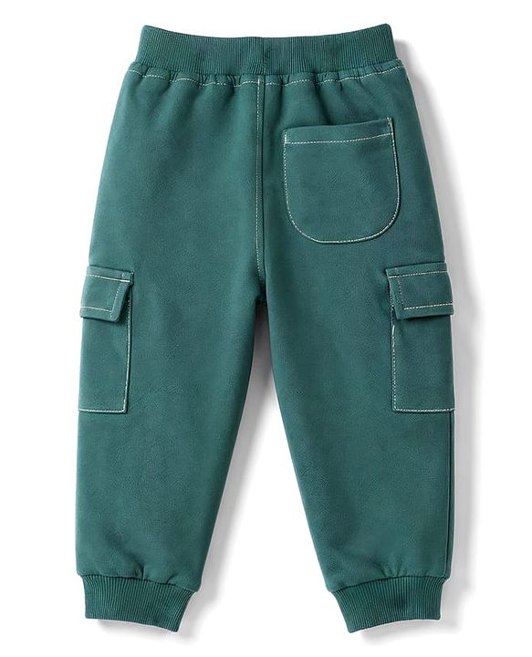 Babyhug 100% Cotton Terry Knit Cut N Sew Full Length Lounge Pant With Cargo Pockets - Green