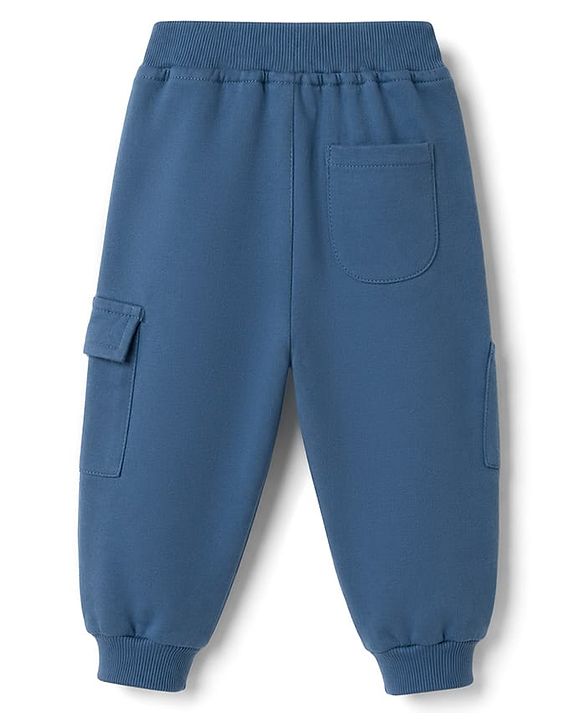 Babyhug 100% Cotton Terry Knit Full Length Text Printed Lounge Pant With Cargo Pockets - Blue