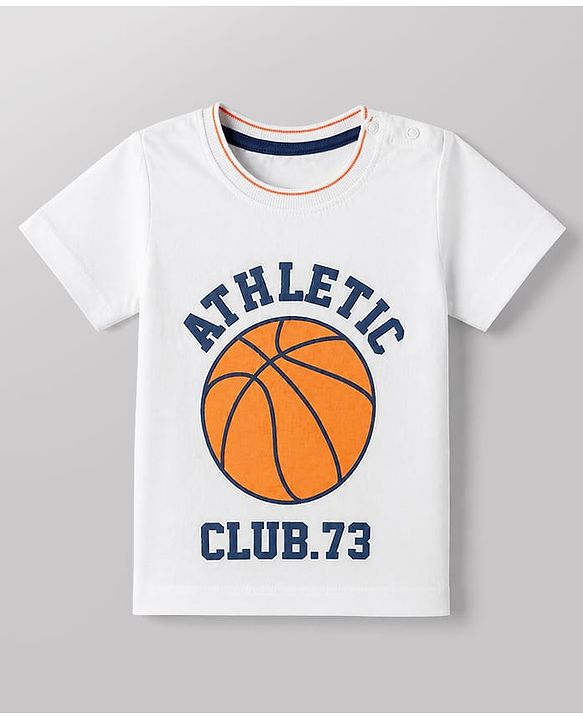 Babyhug 100% Cotton Single Jersey Knit Half Sleeves T-Shirt and Shorts with Basketball Print - White