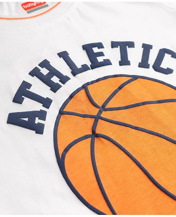 Babyhug 100% Cotton Single Jersey Knit Half Sleeves T-Shirt and Shorts with Basketball Print - White