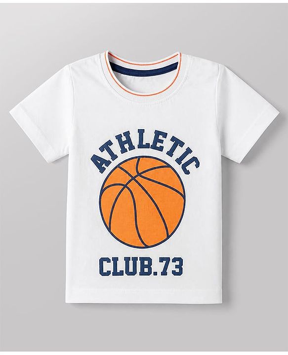 Babyhug 100% Cotton Single Jersey Knit Half Sleeves T-Shirt and Shorts with Basketball Print - White