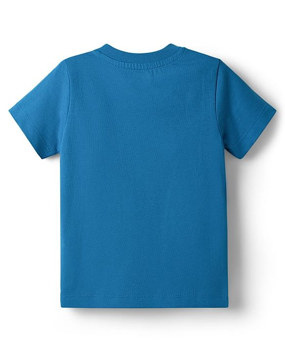 Babyhug Single Jersey Knit Half Sleeves T-Shirt & Shorts Set With Text Print - Blue & Limegreen