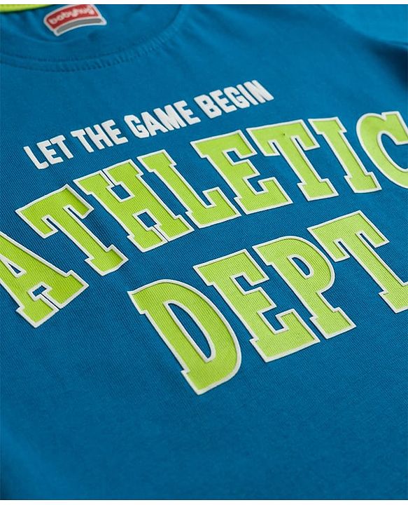 Babyhug Single Jersey Knit Half Sleeves T-Shirt & Shorts Set With Text Print - Blue & Limegreen