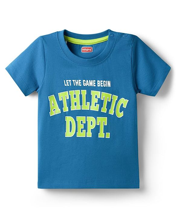 Babyhug Single Jersey Knit Half Sleeves T-Shirt & Shorts Set With Text Print - Blue & Limegreen