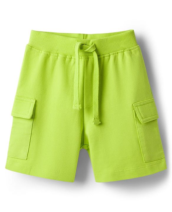 Babyhug Single Jersey Knit Half Sleeves T-Shirt & Shorts Set With Text Print - Blue & Limegreen