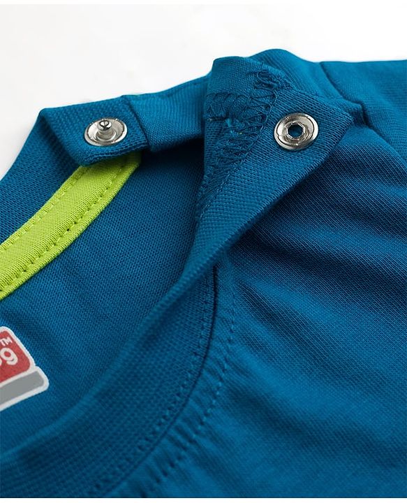 Babyhug Single Jersey Knit Half Sleeves T-Shirt & Shorts Set With Text Print - Blue & Limegreen