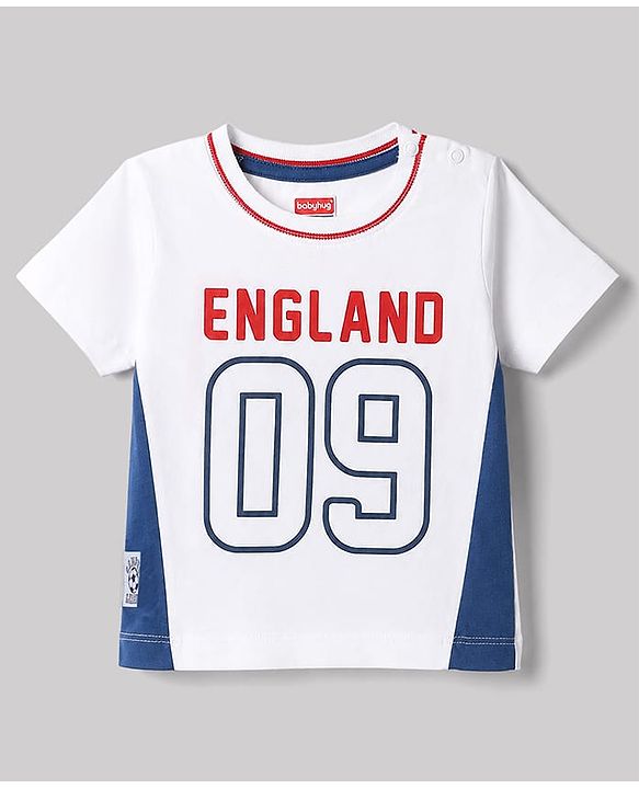 Babyhug 100% Cotton Single Jersey Knit Half Sleeves T-Shirt & Shorts Set England Print - White & Blue