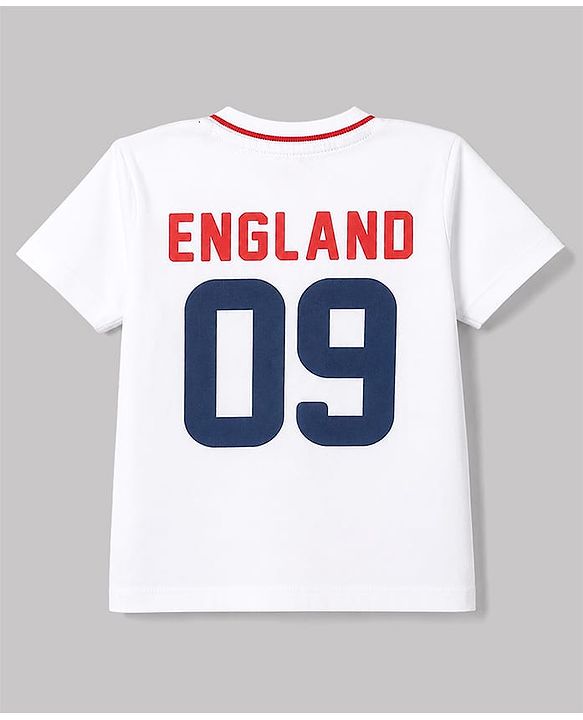 Babyhug 100% Cotton Single Jersey Knit Half Sleeves T-Shirt & Shorts Set England Print - White & Blue