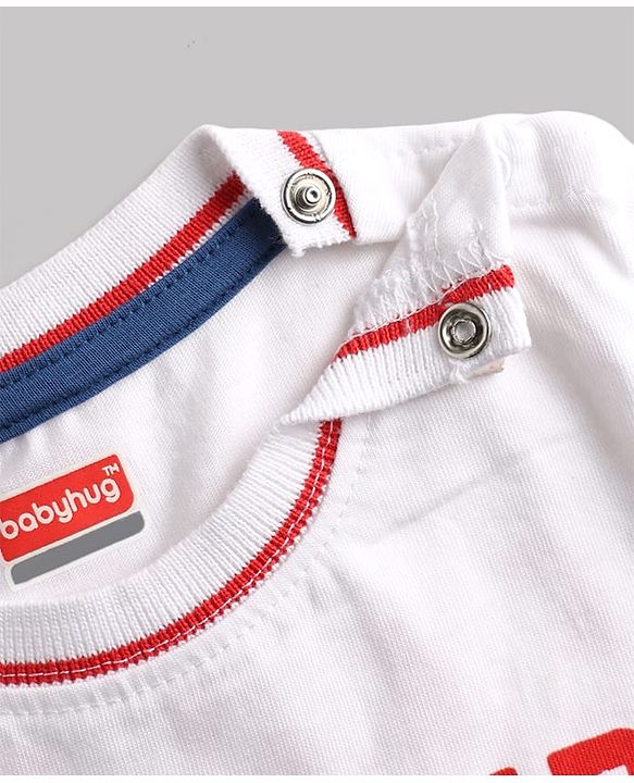 Babyhug 100% Cotton Single Jersey Knit Half Sleeves T-Shirt & Shorts Set England Print - White & Blue