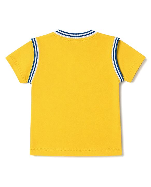 Babyhug 100% Cotton Terry Knit Half Sleeves T-Shirt & Shorts Set Basketball Print - Yellow & Blue