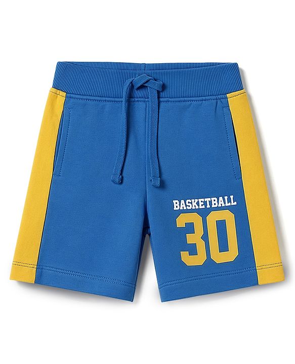 Babyhug 100% Cotton Terry Knit Half Sleeves T-Shirt & Shorts Set Basketball Print - Yellow & Blue