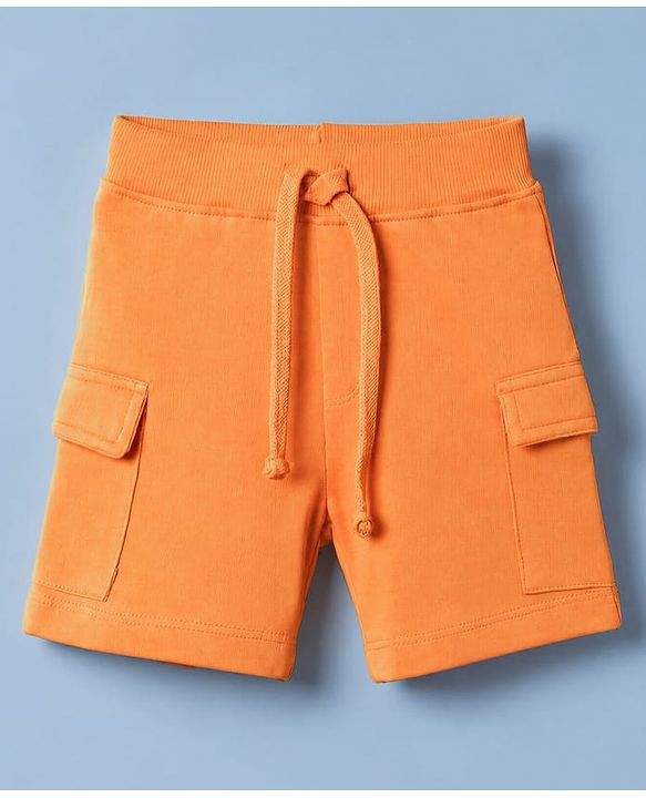 Babyhug 100% Cotton Knit Half Sleeves Beach Theme Printed T-Shirt & Shorts Set - White & Orange