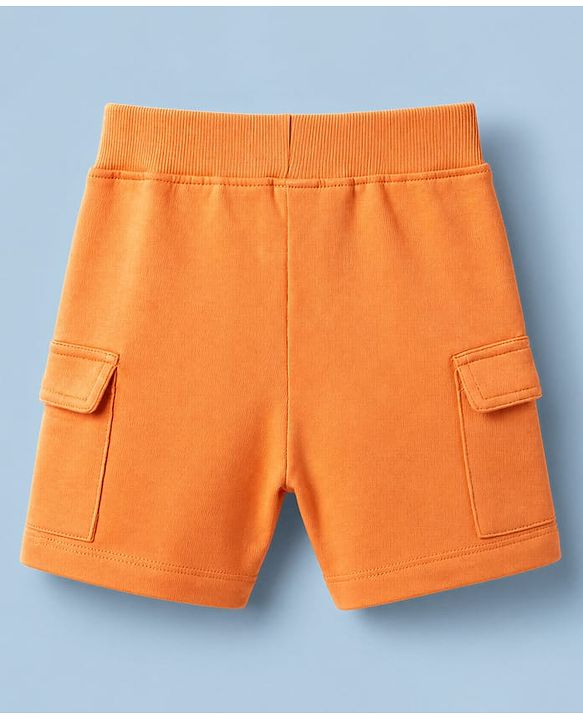 Babyhug 100% Cotton Knit Half Sleeves Beach Theme Printed T-Shirt & Shorts Set - White & Orange