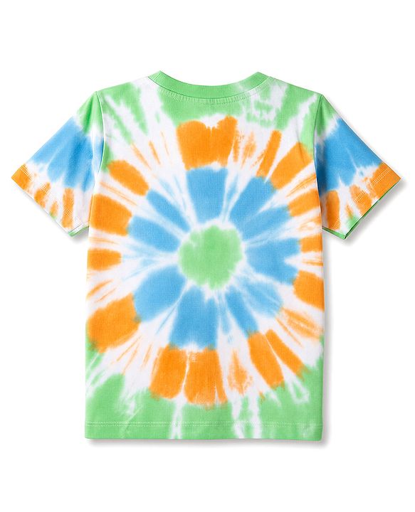 Babyhug 100% Cotton Knit Half Sleeves Tie & Dye Nautical Theme Printed Co-Ords T-Shirt & Shorts Set - Light Green