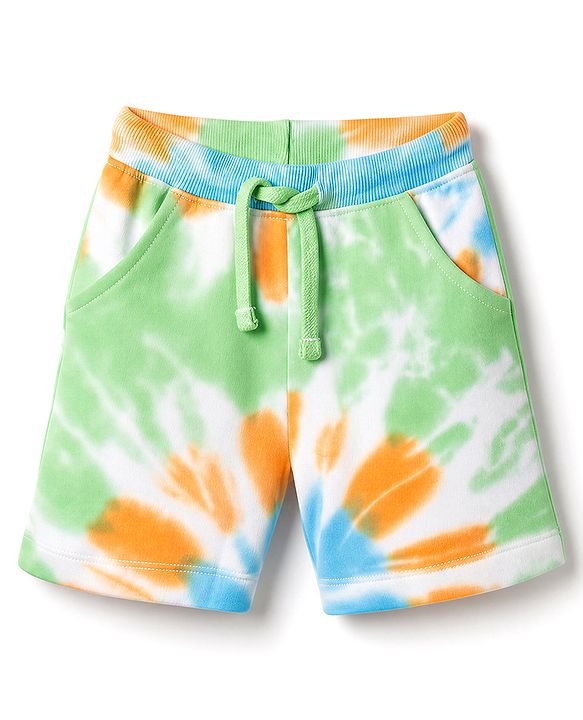 Babyhug 100% Cotton Knit Half Sleeves Tie & Dye Nautical Theme Printed Co-Ords T-Shirt & Shorts Set - Light Green
