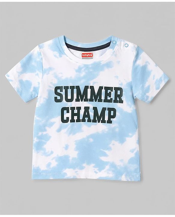 Babyhug Single Jersey Knit Half Sleeves Summer Camp Printed T-Shirt & Shorts Set With Tie Dye Pattern - Multicolor