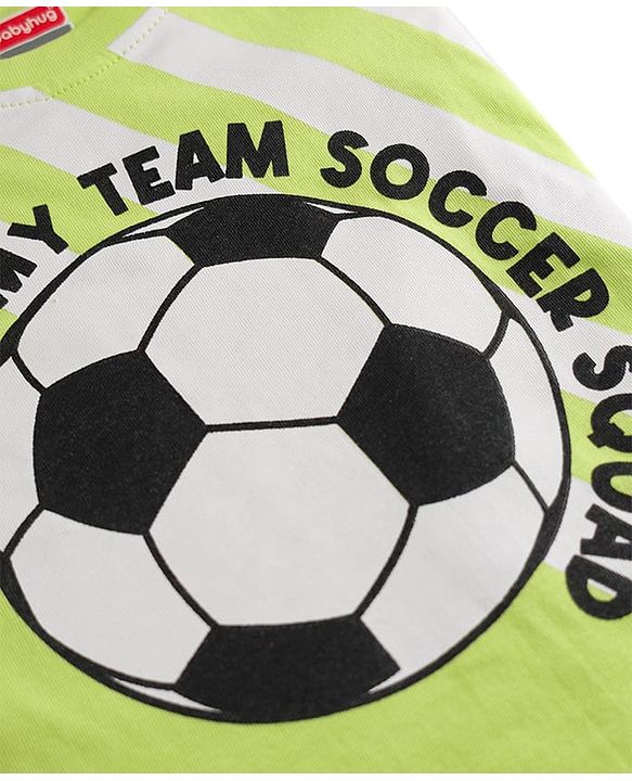 Babyhug 100% Cotton Single Jersey Knit Half Sleeves Football Printed T-Shirt and Shorts Set - Light Green