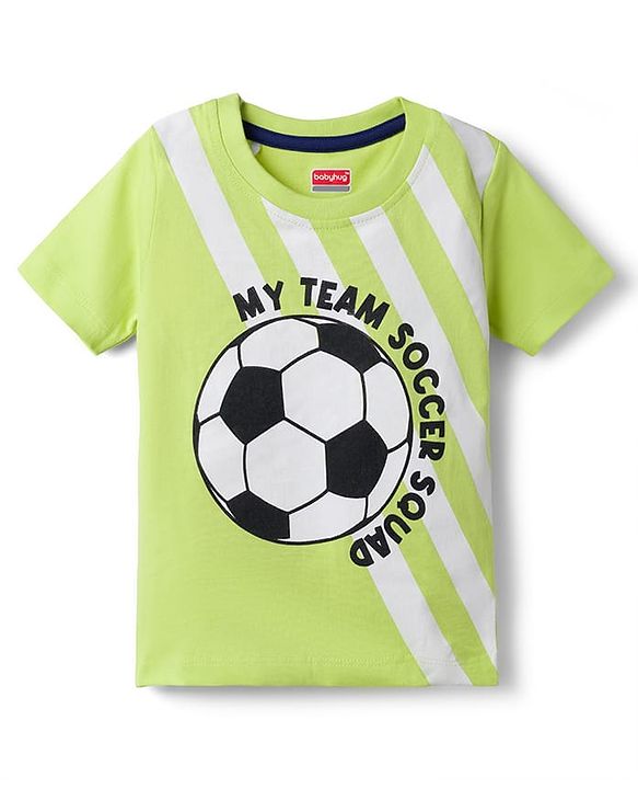 Babyhug 100% Cotton Single Jersey Knit Half Sleeves Football Printed T-Shirt and Shorts Set - Light Green