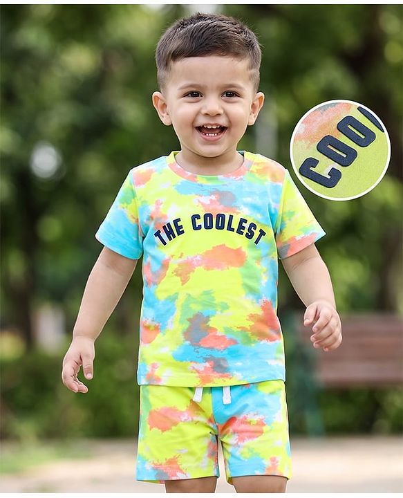Babyhug Single Jersey Knit Half Sleeves The Coolest Printed T-Shirt & Shorts Set With Tie Dye Pattern - Multicolor