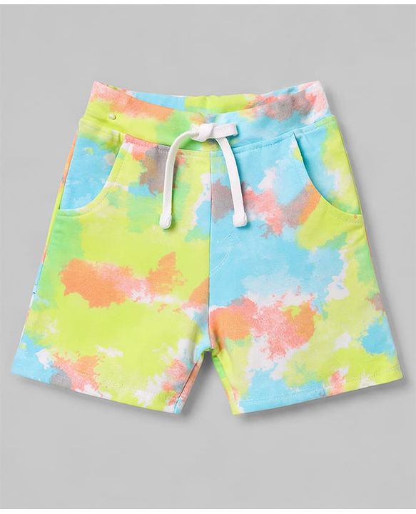 Babyhug Single Jersey Knit Half Sleeves The Coolest Printed T-Shirt & Shorts Set With Tie Dye Pattern - Multicolor
