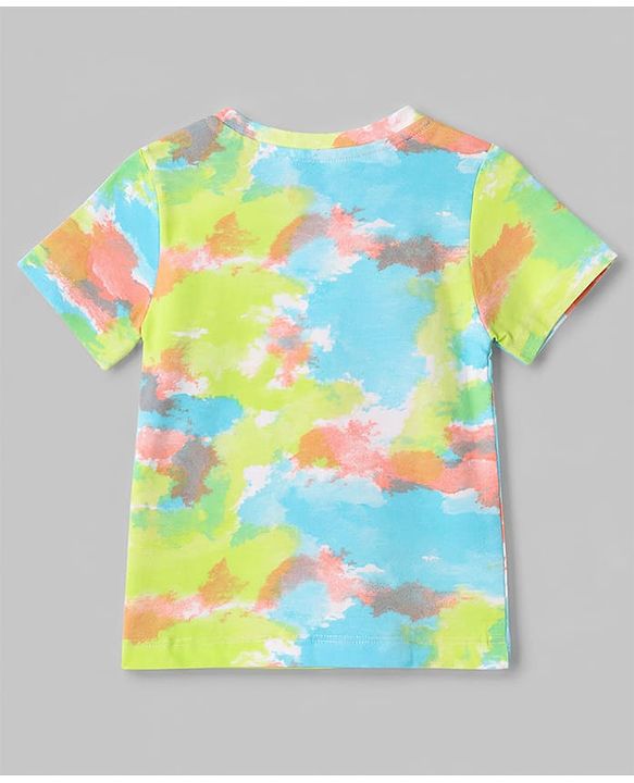 Babyhug Single Jersey Knit Half Sleeves The Coolest Printed T-Shirt & Shorts Set With Tie Dye Pattern - Multicolor