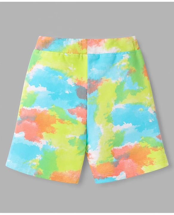Babyhug Single Jersey Knit Half Sleeves The Coolest Printed T-Shirt & Shorts Set With Tie Dye Pattern - Multicolor