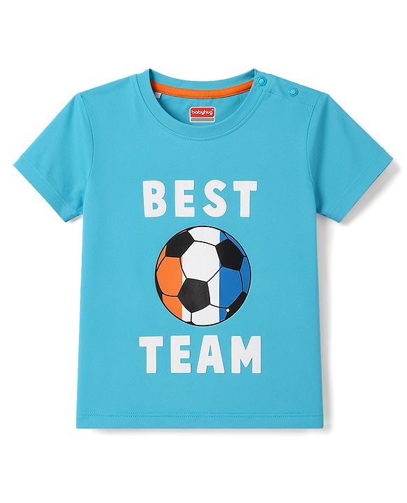 Babyhug 100% Cotton Single Jersey Knit Half Sleeves T-Shirt & Shorts Set Football Print - Orange & Blue