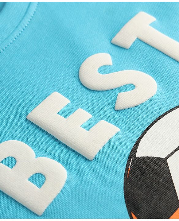 Babyhug 100% Cotton Single Jersey Knit Half Sleeves T-Shirt & Shorts Set Football Print - Orange & Blue