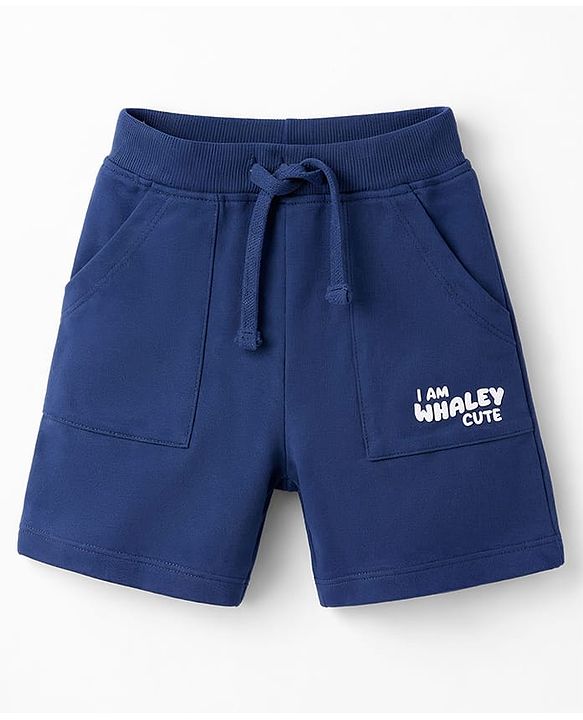 Babyhug Single Jersey Knit Half Sleeves T-Shirt & Shorts Set With Whale & Crab Print - White & Navy Blue