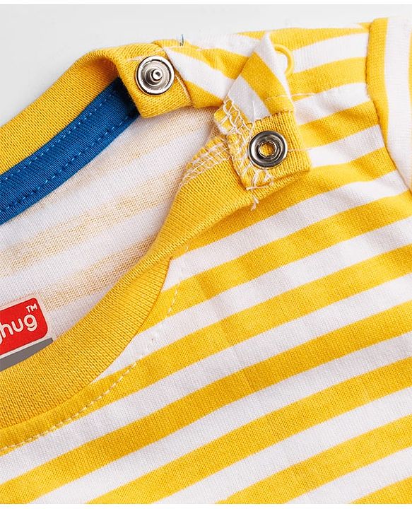 Babyhug 100% Cotton Single Jersey Knit Half Sleeves Striped T-Shirt & Shorts Set With Bear Print - Multicolor