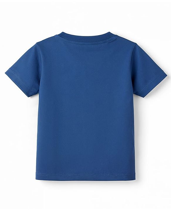 Babyhug Single Jersey Knit Half Sleeves T-Shirt & Shorts Set With Text Print - Navy Blue & Yellow
