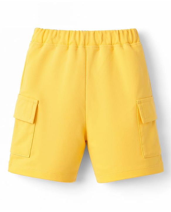 Babyhug Single Jersey Knit Half Sleeves T-Shirt & Shorts Set With Text Print - Navy Blue & Yellow