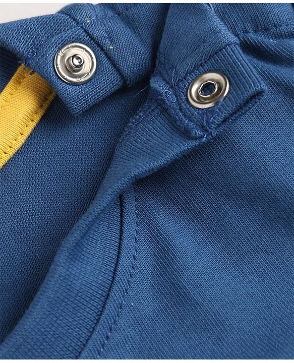 Babyhug Single Jersey Knit Half Sleeves T-Shirt & Shorts Set With Text Print - Navy Blue & Yellow