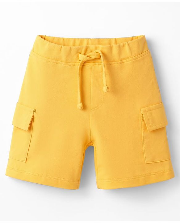 Babyhug Single Jersey Knit Half Sleeves T-Shirt & Shorts Set With Text Print - Navy Blue & Yellow