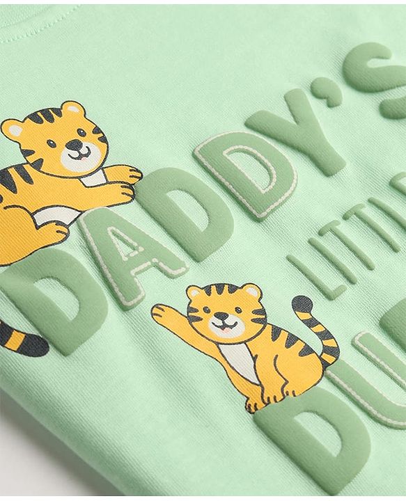 Babyhug Single Jersey Knit Half Sleeves Tiger Printed T-Shirt & Shorts Set - Light Green