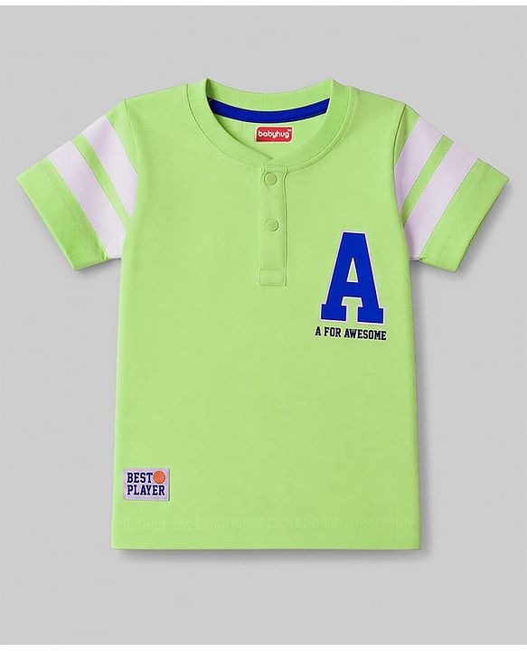 Babyhug 100% Cotton Single Jersey Knit Half Sleeves T-Shirt & Shorts Set Alphabet Print - Green Blue