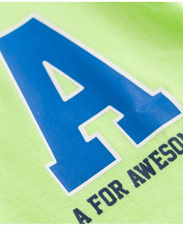 Babyhug 100% Cotton Single Jersey Knit Half Sleeves T-Shirt & Shorts Set Alphabet Print - Green Blue